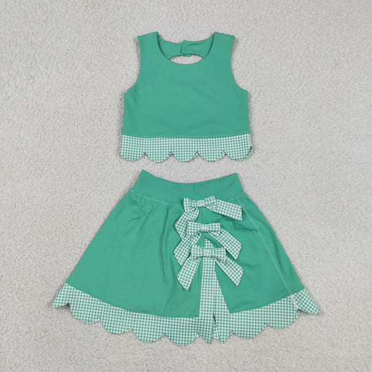 Sibling Baby  Girls  Solid Color Tank Top Gingham Scallop Skort Active Outfit