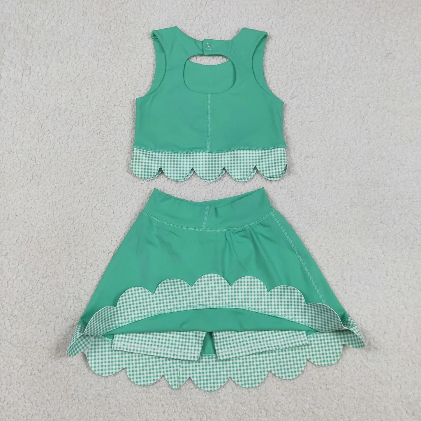 Sibling Baby  Girls  Solid Color Tank Top Gingham Scallop Skort Active Outfit