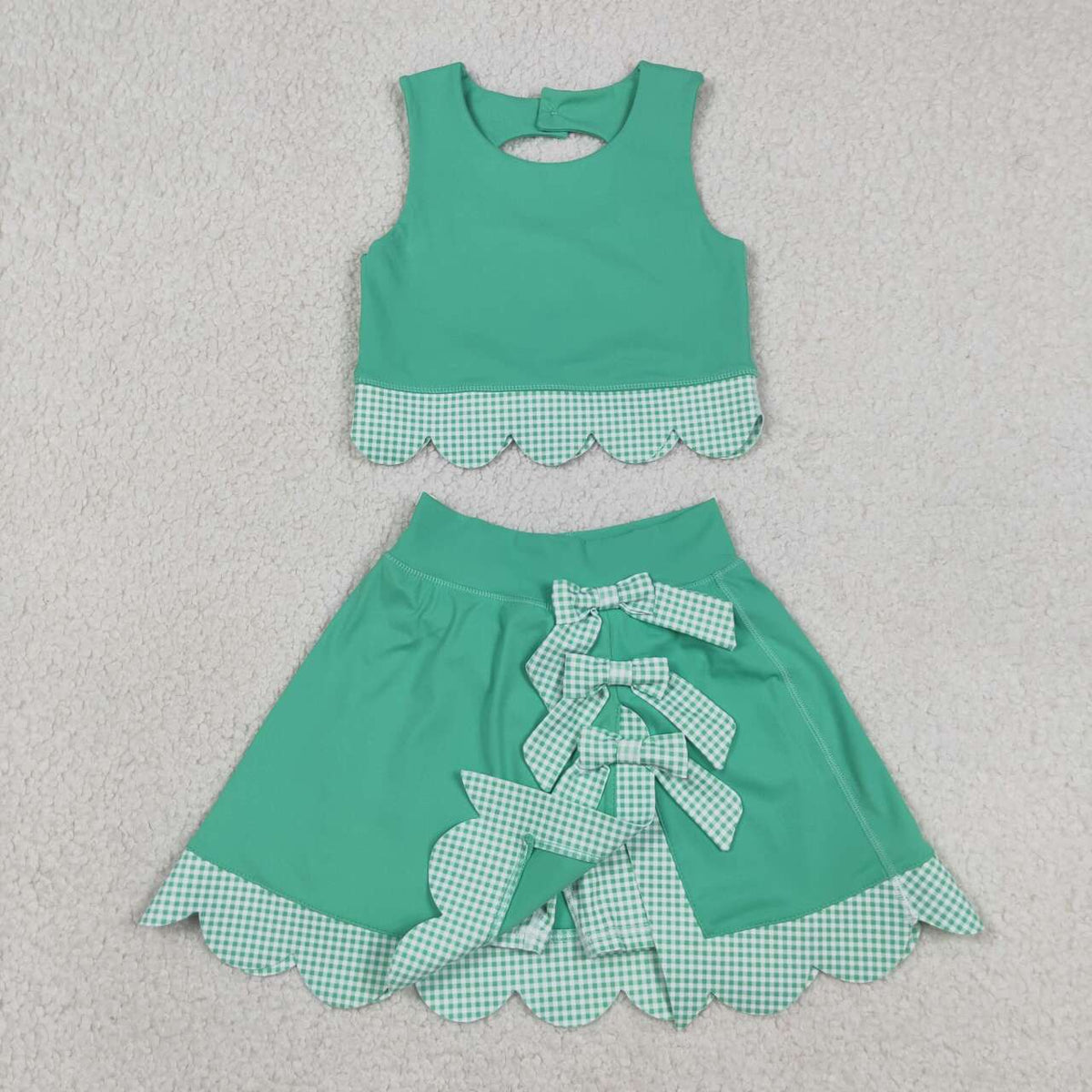 14 Colors Sibling Baby  Girls  Solid Color Tank Top Gingham Scallop Skort Active Outfit