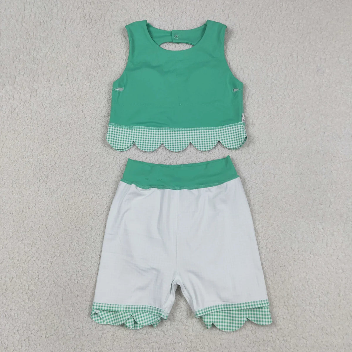Sibling Baby  Girls  Solid Color Tank Top Gingham Scallop Skort Active Outfit