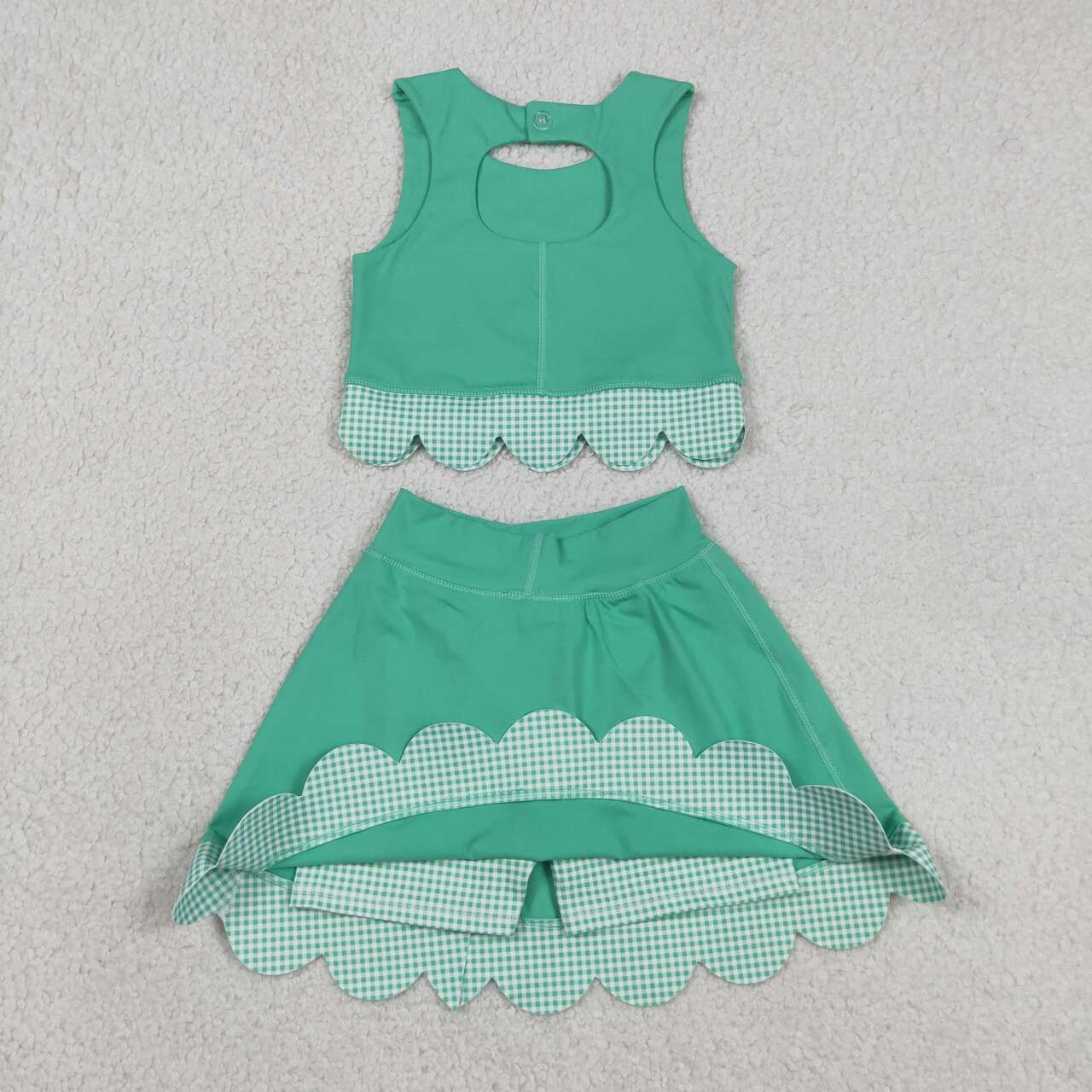 6 Colors Tank Top Bows Skort Baby Girls Yoga Scallop Clothes Set Sisters Wear