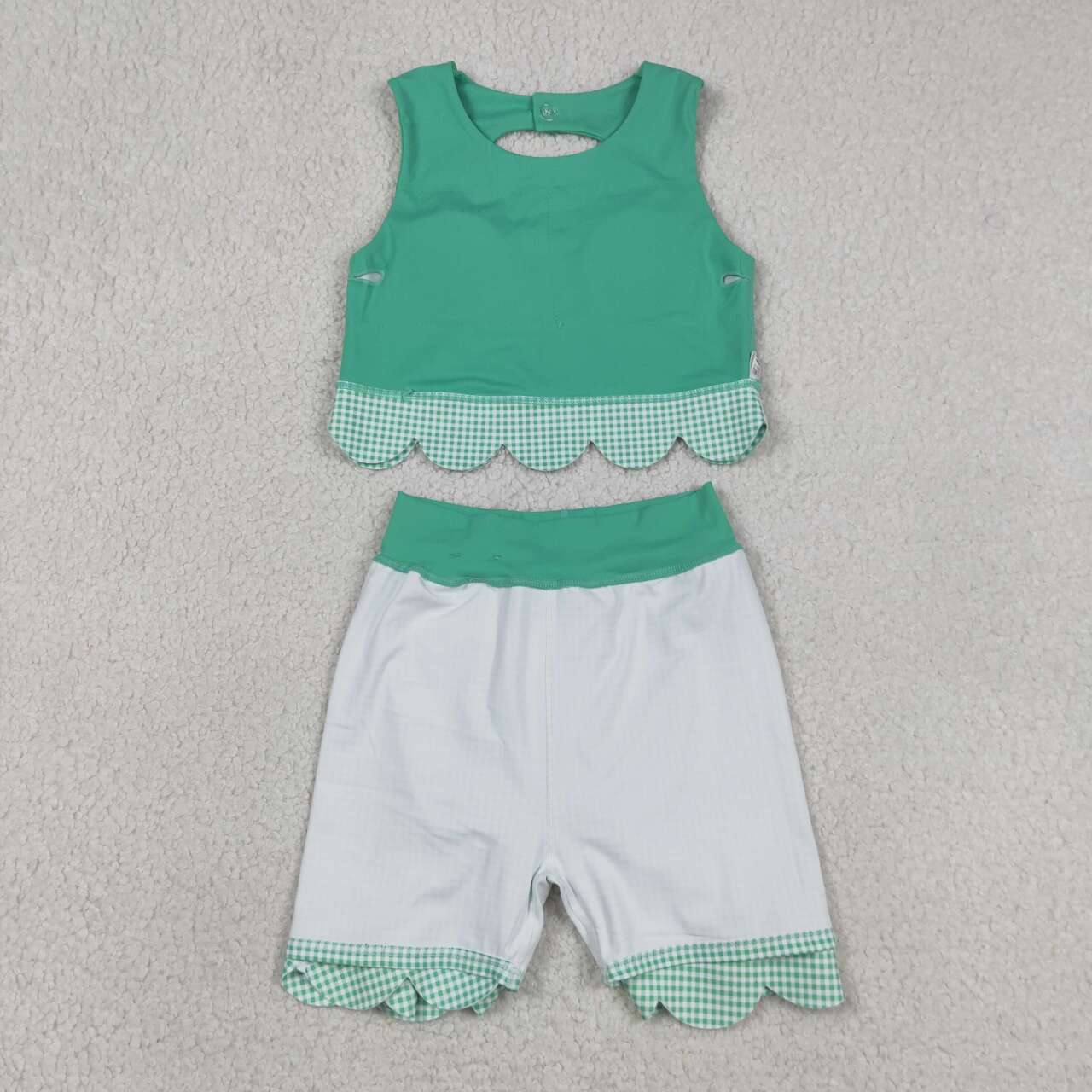 GSD3320 Green Tank Top Bows Skort Baby Girls Yoga Scallop Clothes Set