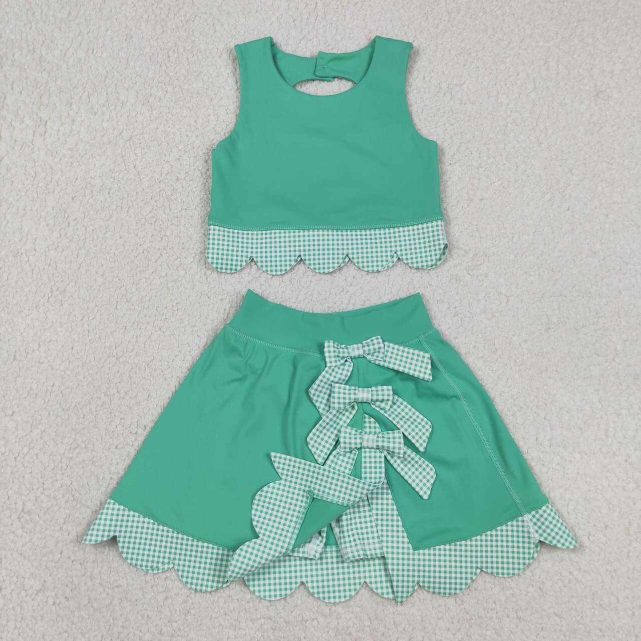 6 Colors Tank Top Bows Skort Baby Girls Yoga Scallop Clothes Set Sisters Wear