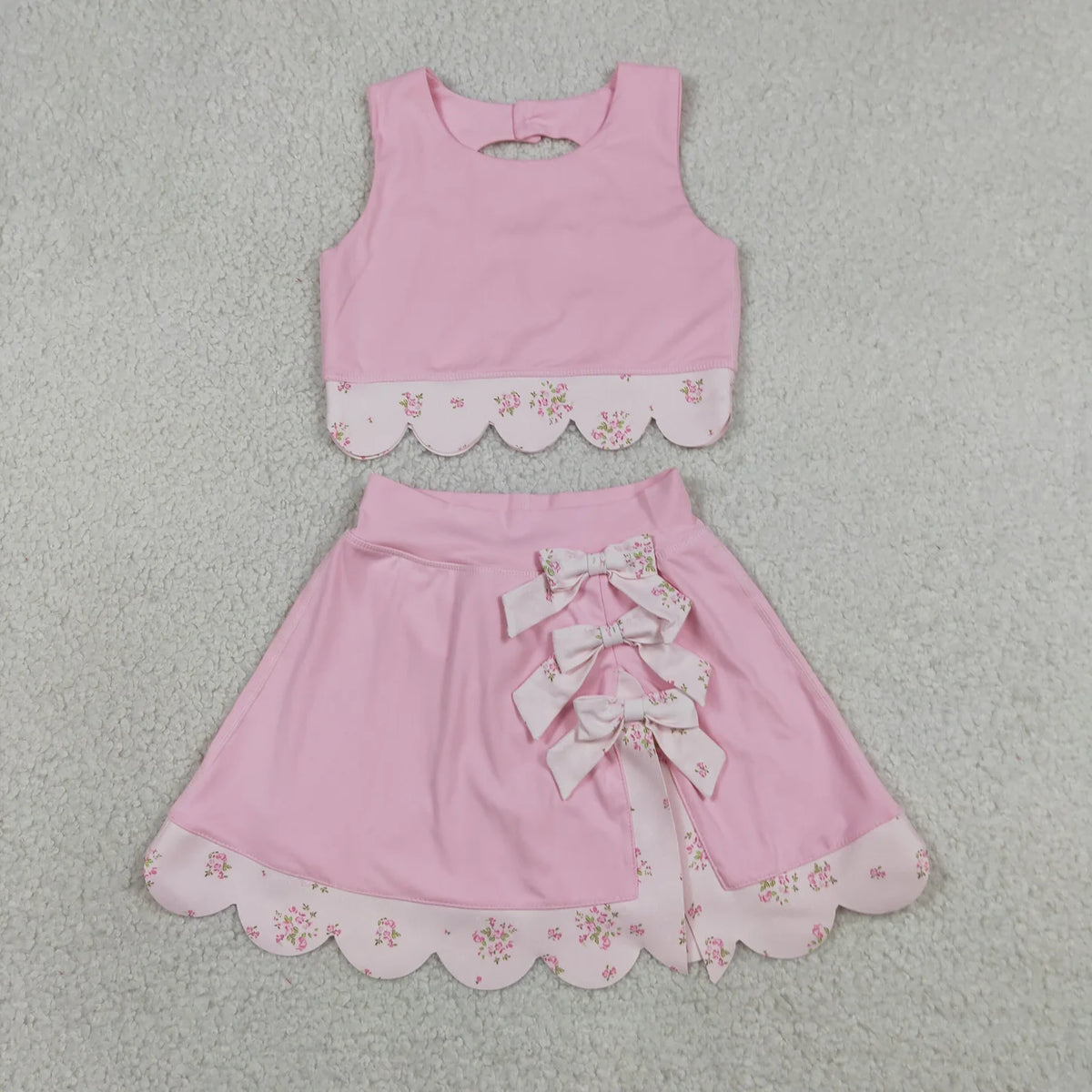 Sibling Baby  Girls  Solid Color Tank Top Gingham Scallop Skort Active Outfit