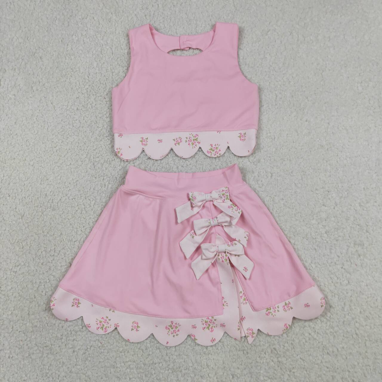 14 Colors Sibling Baby  Girls  Solid Color Tank Top Gingham Scallop Skort Active Outfit