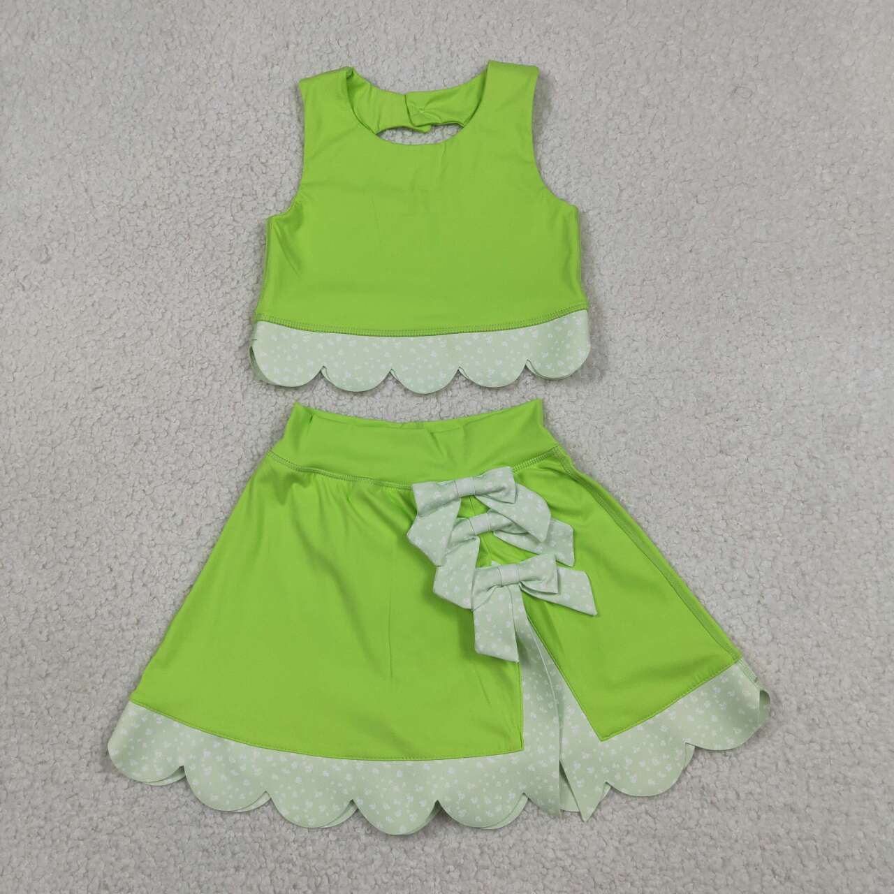 6 Colors Tank Top Bows Skort Baby Girls Yoga Scallop Clothes Set Sisters Wear