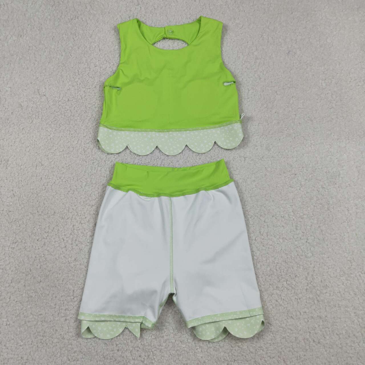 GSD3322 Lime Tank Top Bows Skort Girls Scallop Yoga Clothes Set