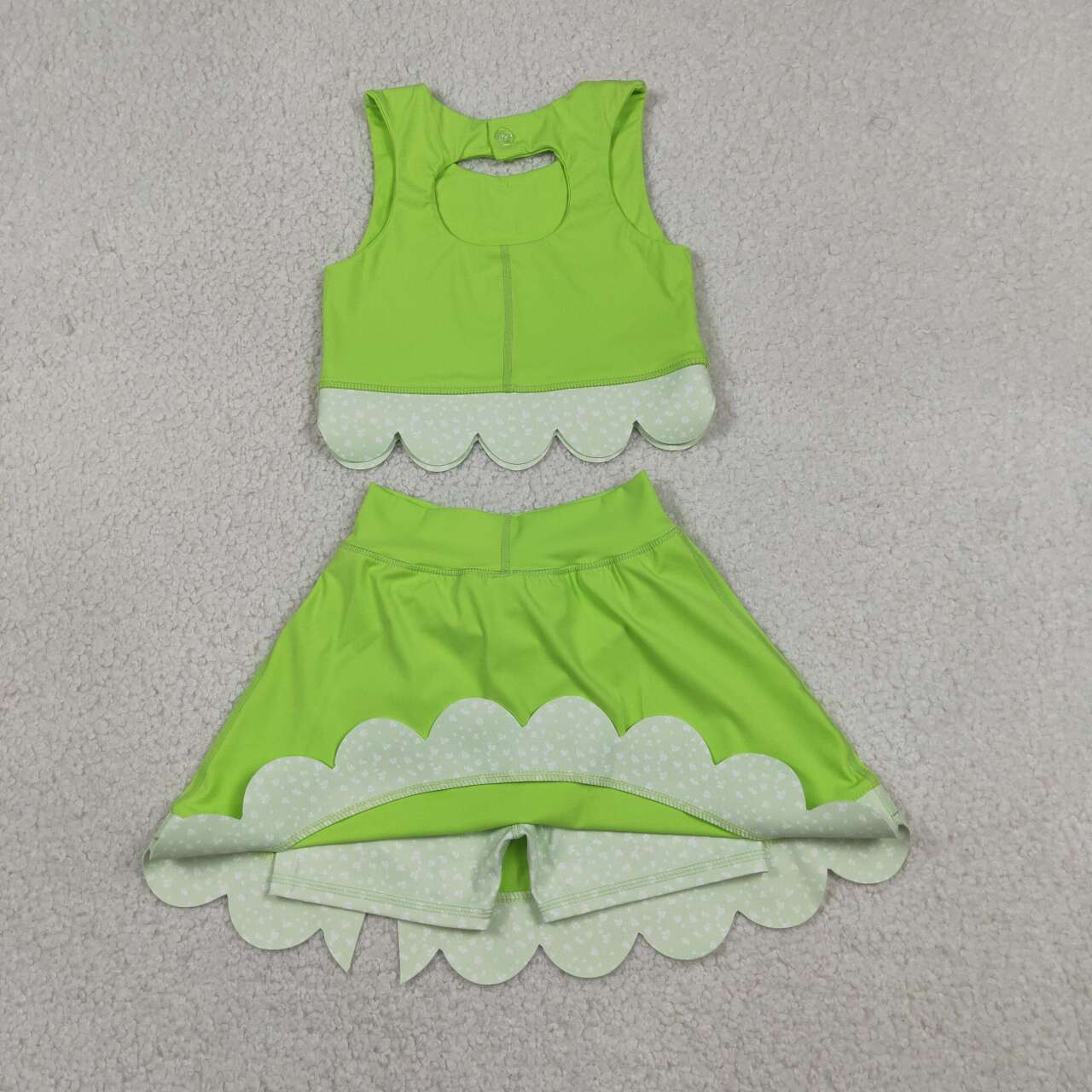 GSD3322 Lime Tank Top Bows Skort Girls Scallop Yoga Clothes Set