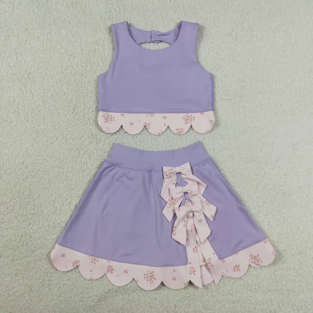 Sibling Baby  Girls  Solid Color Tank Top Gingham Scallop Skort Active Outfit