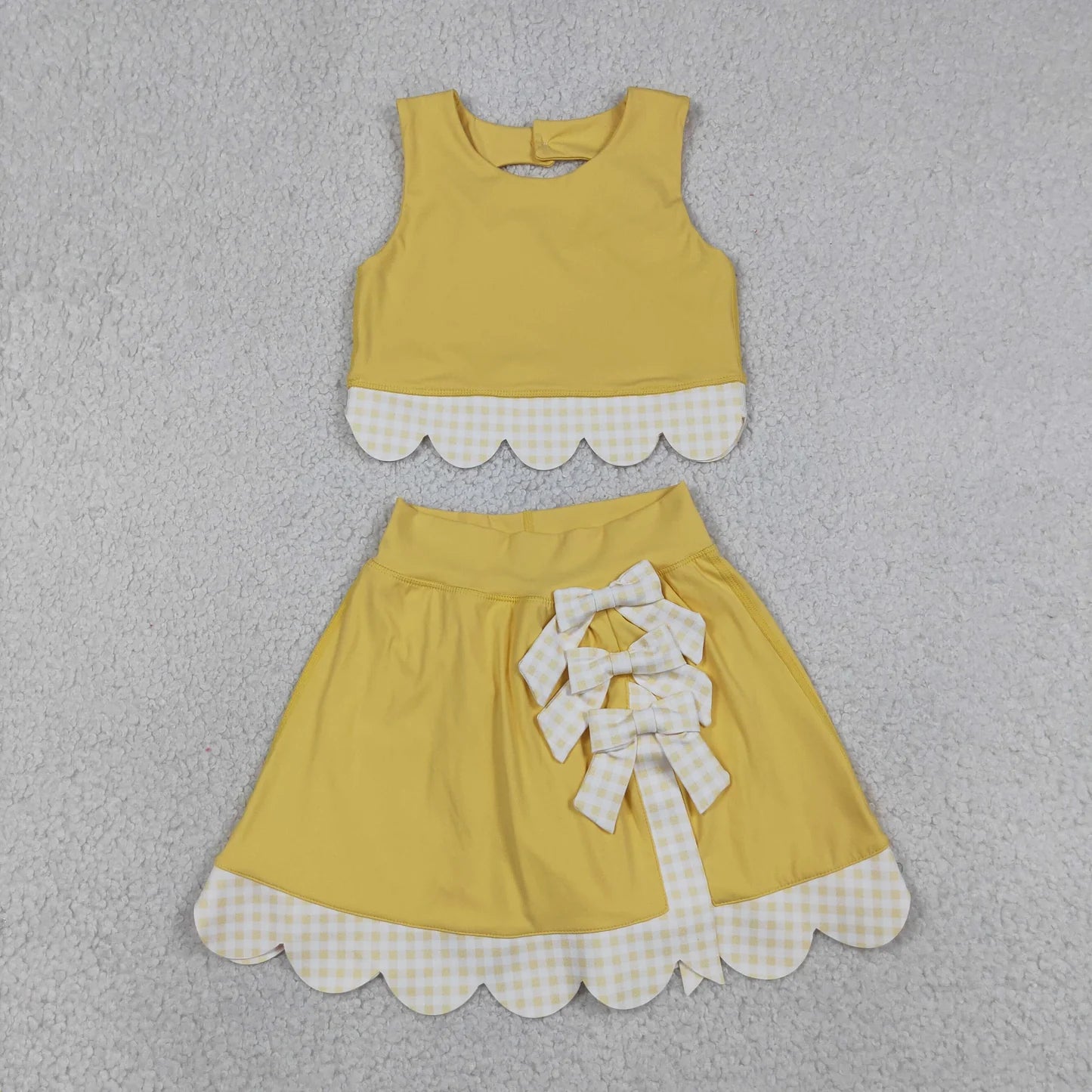 Sibling Baby  Girls  Solid Color Tank Top Gingham Scallop Skort Active Outfit