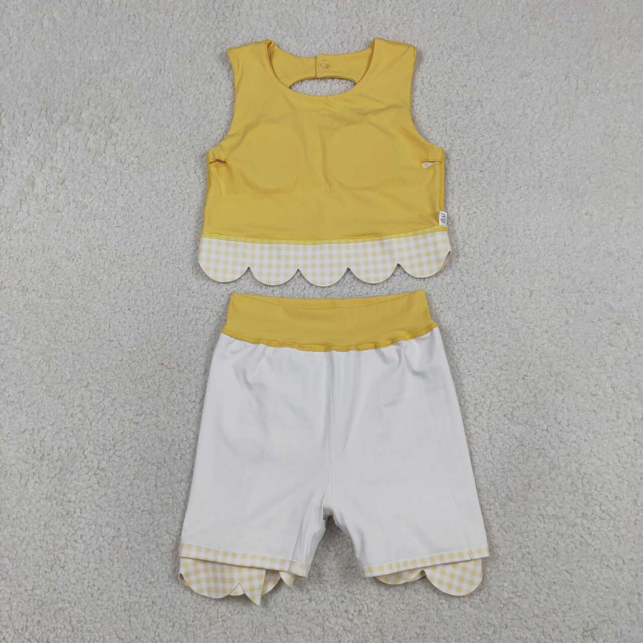 GSD3324 Yellow Tank Top Bows Skort Girls Scallop Yoga Clothes Set