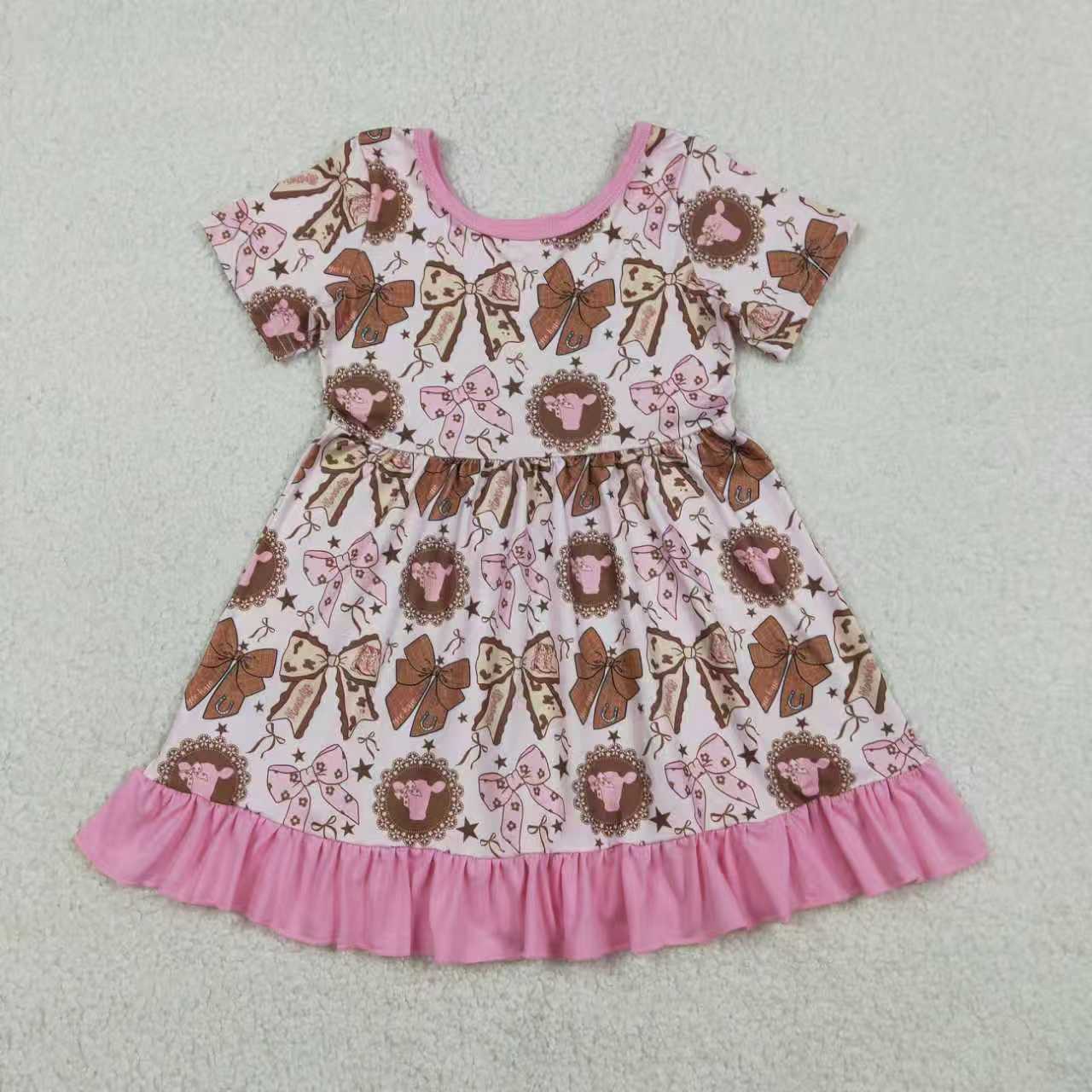 Sibling Baby Girls Bows Highland Cows Ruffle Pants Western Pajamas Set Ruffle Dress Zipper Romper