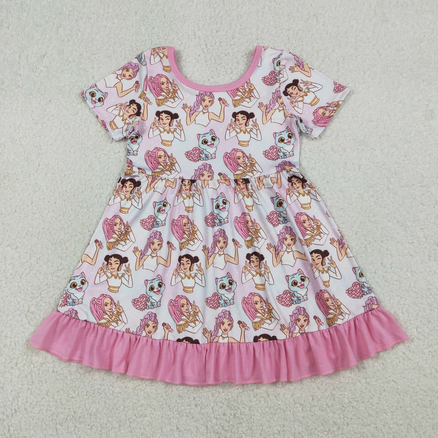 Sibling Baby Girls Short Sleeves Demon Hunter Ruffle Knee Length Dresses