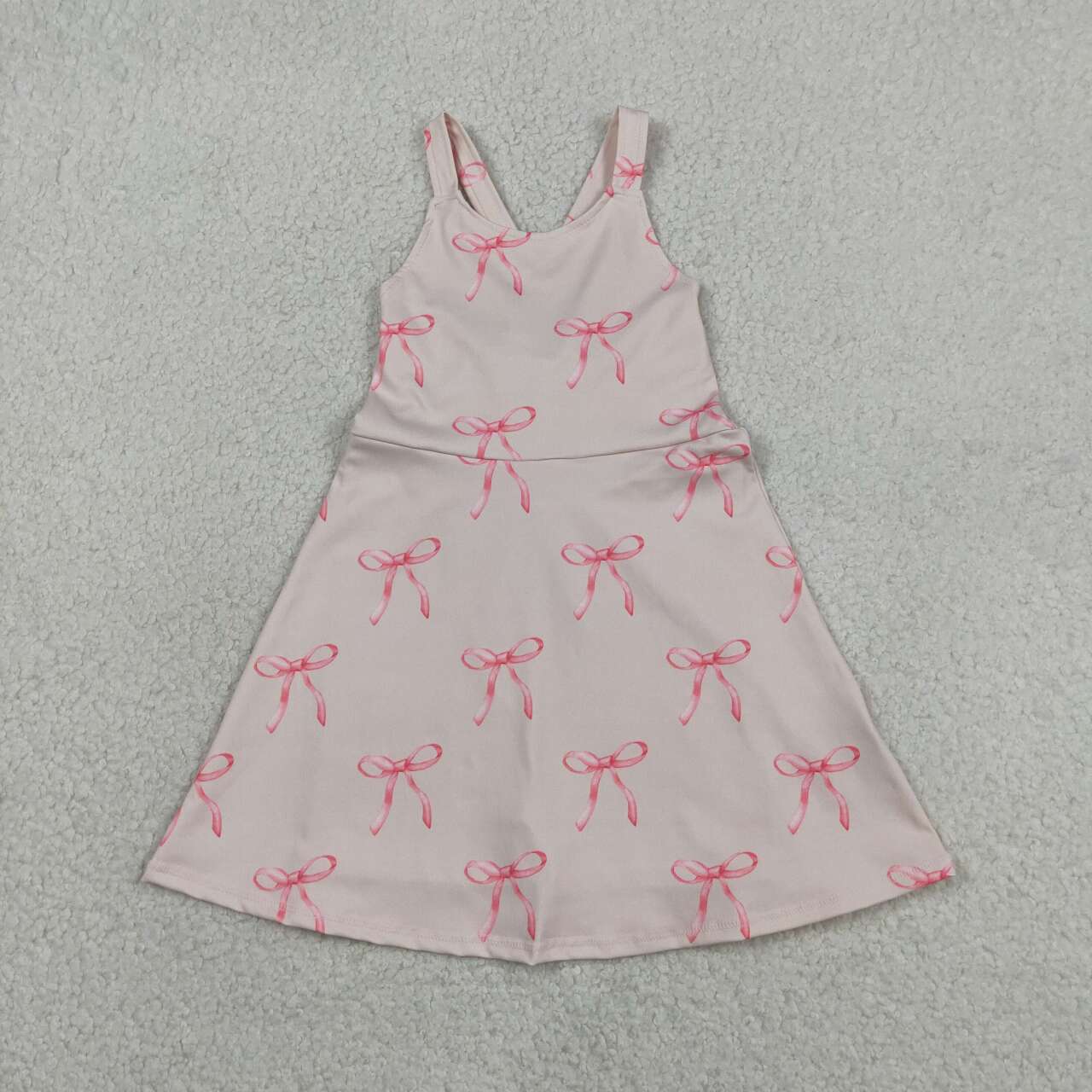 Pink Bows Print Girls Summer Strap Yoga Dress