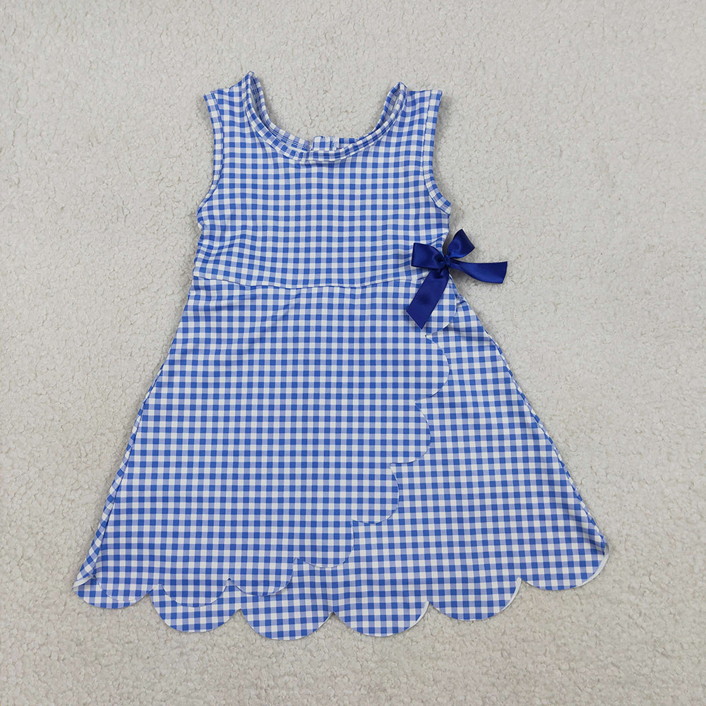 4 Colors Plaid Print Baby Girls Sleeveless Scallop Edge Shorts Yoga Dress Sisters Wear