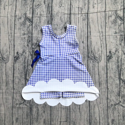 (In Production) Baby Girls Blue Gingham Sleeveless Ruffle Active Dress