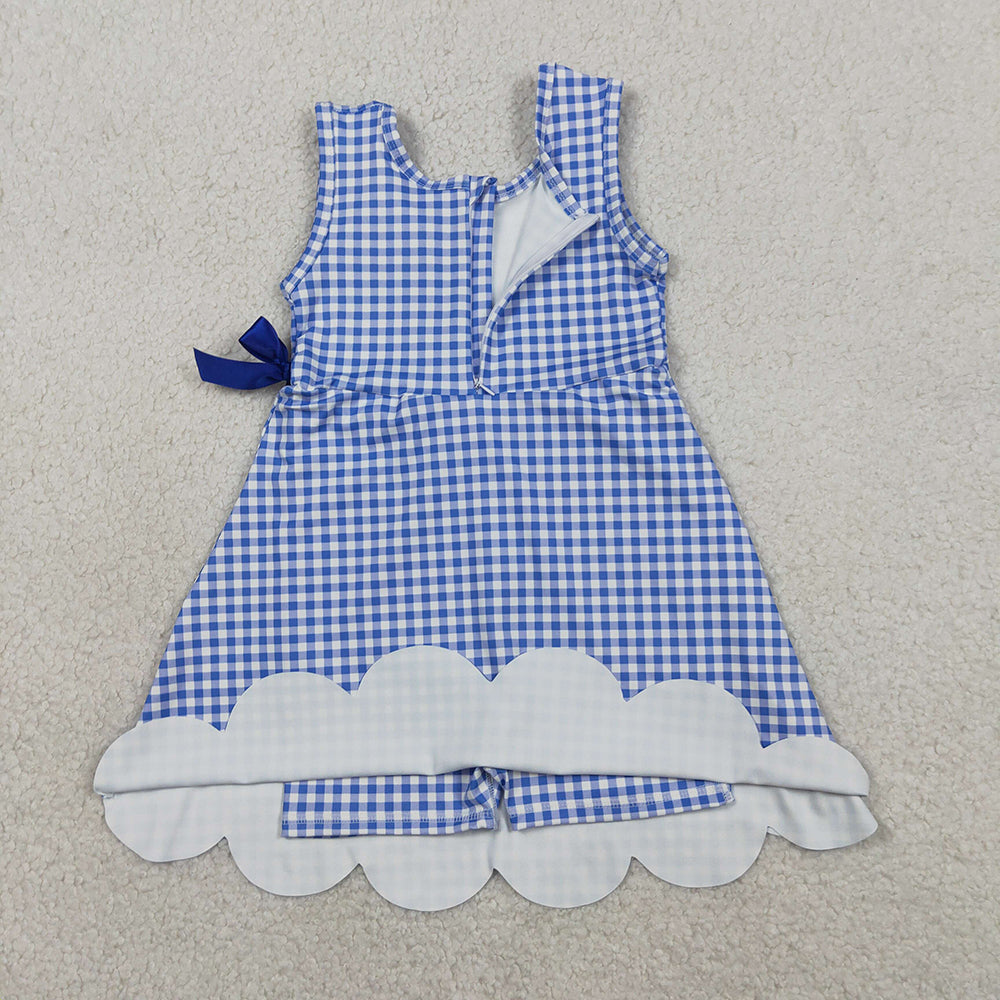 4 Colors Plaid Print Baby Girls Sleeveless Scallop Edge Shorts Yoga Dress Sisters Wear