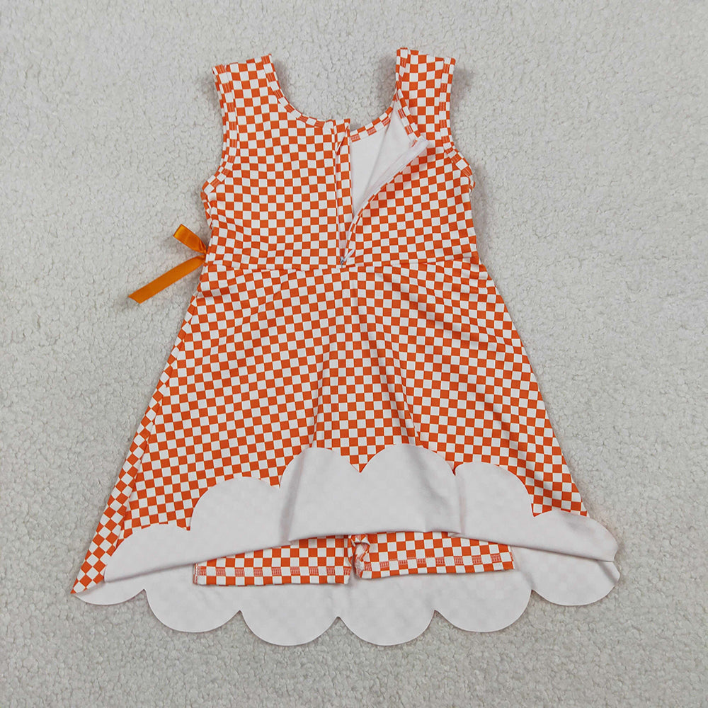 4 Colors Plaid Print Baby Girls Sleeveless Scallop Edge Shorts Yoga Dress Sisters Wear