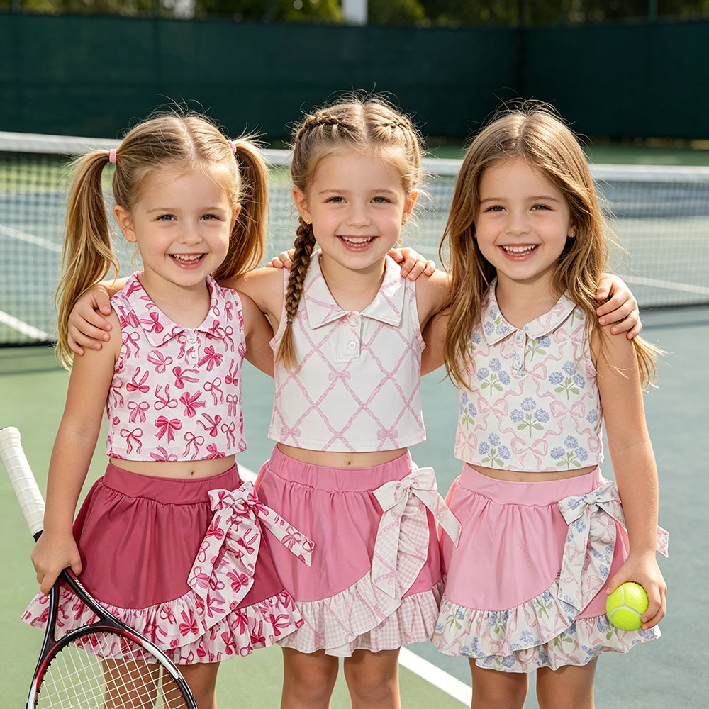 Sisters Styles Bows Sleeveless Crop Top Ruffle Shorts Skirts Yoga Sets Baby Girls Active Wear