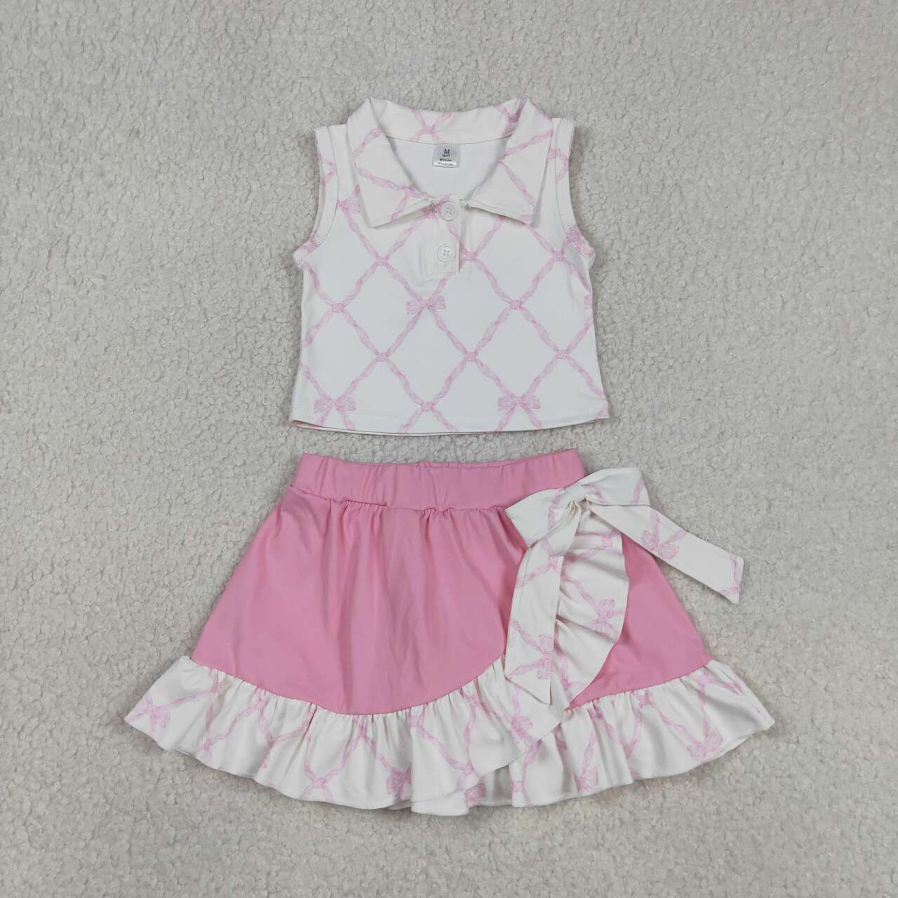 GSD3479 Bows Sleeveless Crop Top Pink Ruffle Shorts Skirts Yoga Sets Baby Girls Active Wear