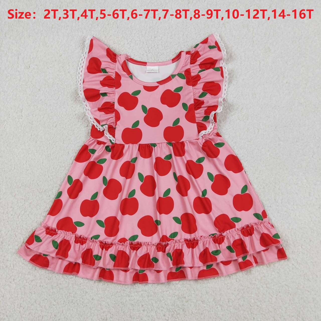 GSD3510 Apple Flutter Sleeve Ruffles Girls Back to School Dress