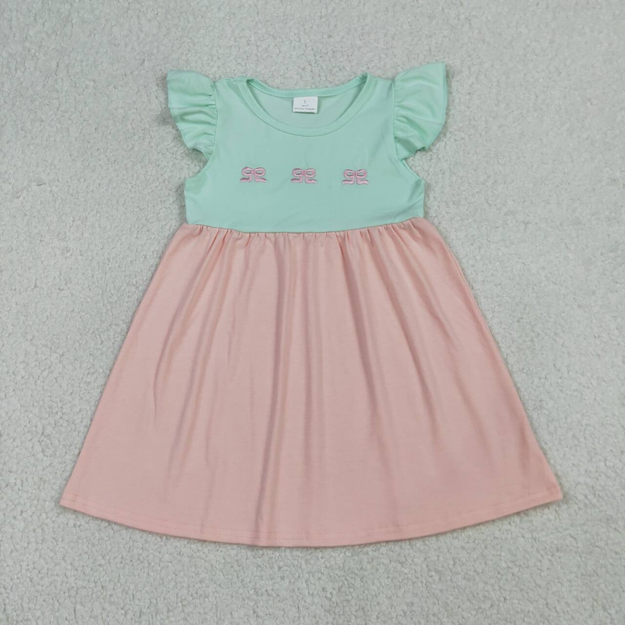 Toddler & Little Girls Mint Pink Bow Flutter Sleeve Dress & Romper Set for Sisters