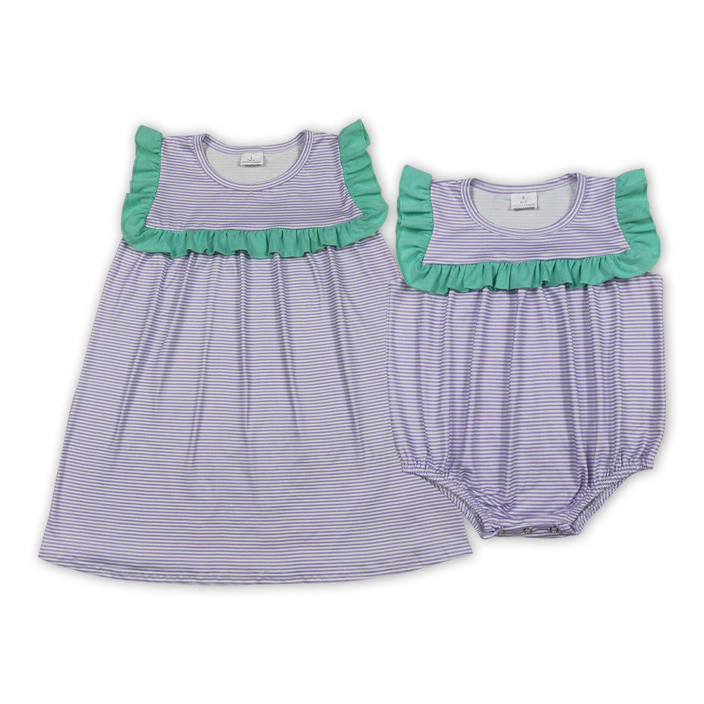 Baby Girls Purple Stripe Sleeveless Dress & Romper Sisters Wear