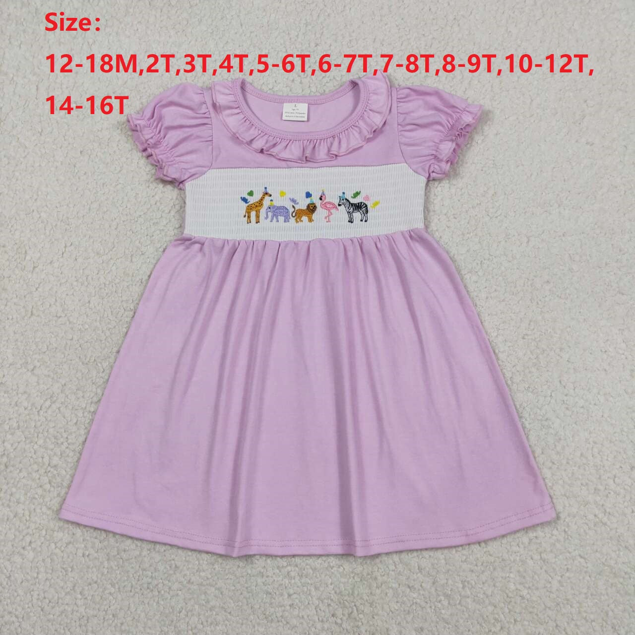 GSD3578 Animals Embroidery Pink Cotton Girls Summer Smocked Dress