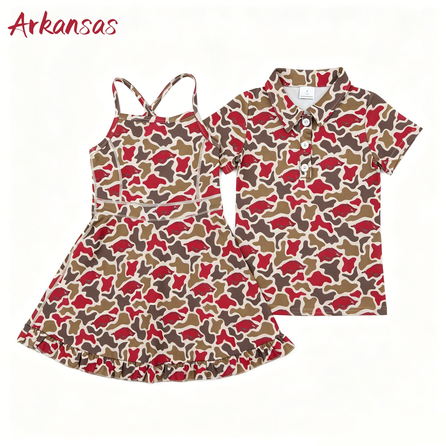 Sibling Baby Girls Arkansas Camo  Team Polo Shirt Top Yoga Active Strap Knee Length Dress