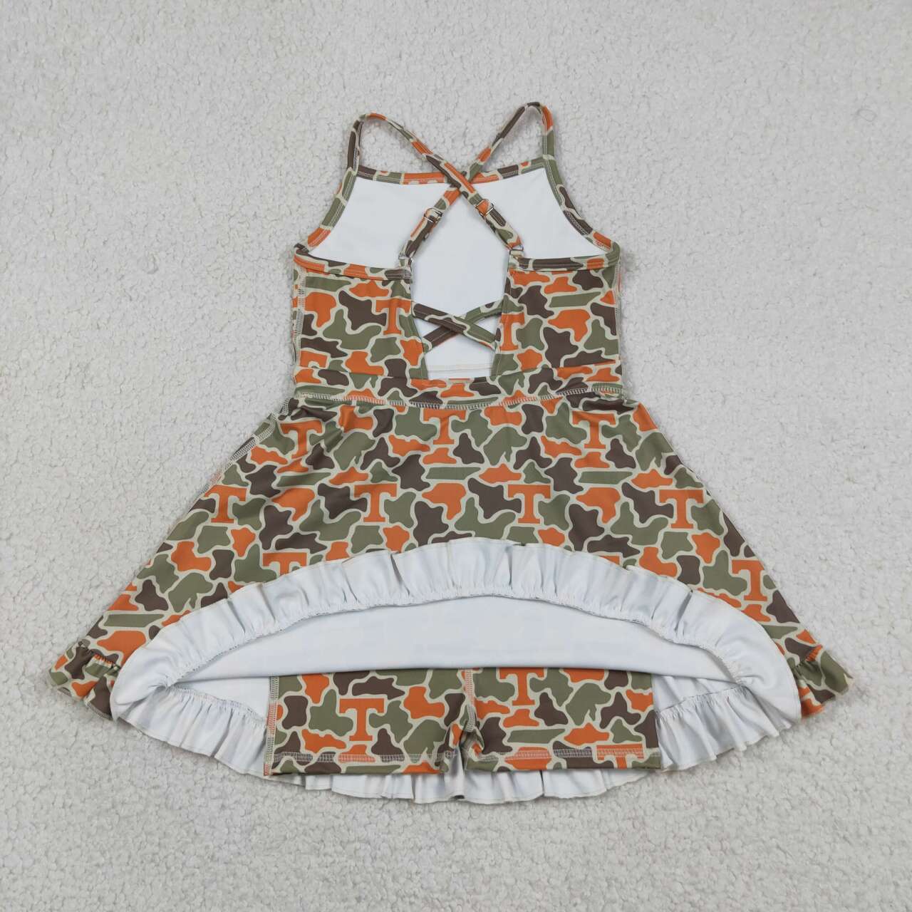 GSD3590 Teams Tennessee Camo Print Girls Summer Strip Knee Length Yoga Dress