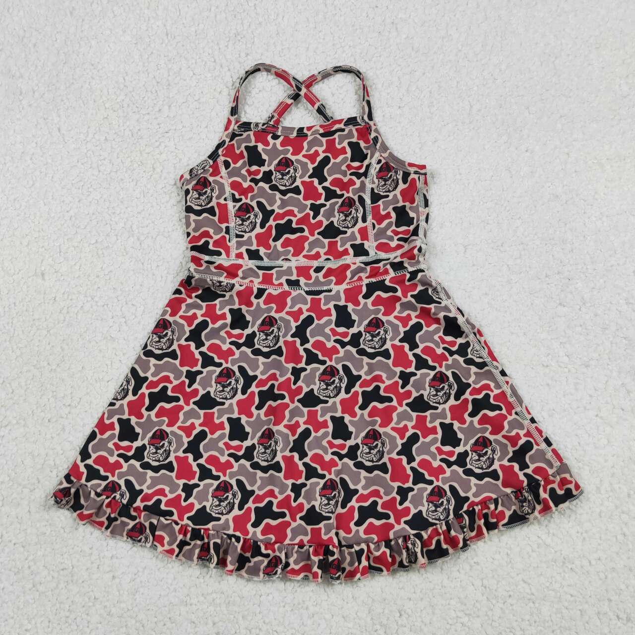Sibling Baby Girls Georgia Camo  Team Polo Shirt Top Yoga Active Strap Knee Length Dress（副本）
