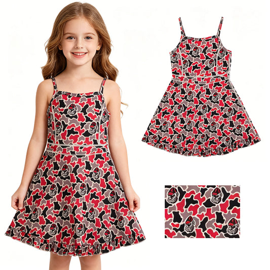 Teams Georgia Camo Print Girls Summer Strap Shorts Ruffle Knee Length Yoga Dress