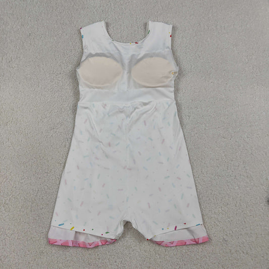 GSD3594  Pink White Sprinkle Print Girls Summer Shorts Knee Length Yoga Dress
