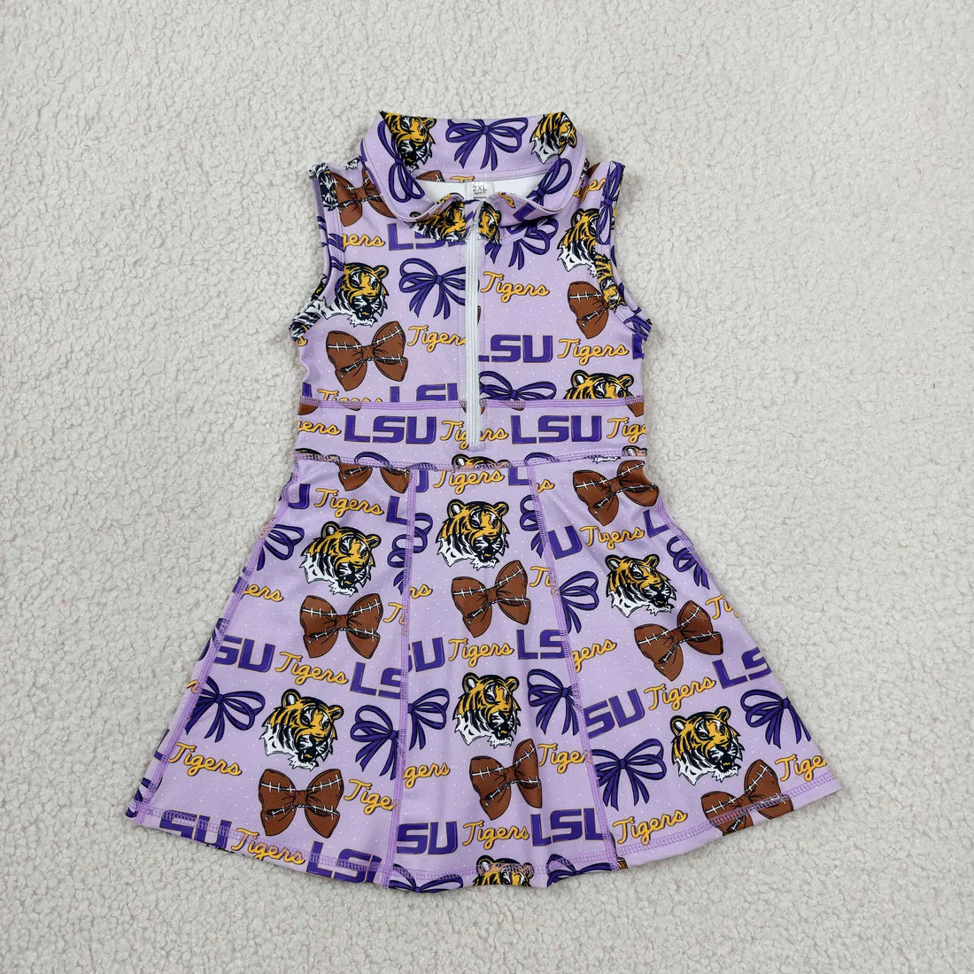 Sibling Baby Girls Sleeveless Zip LSU Leaves Yoga Active Short Knee Length Dresses