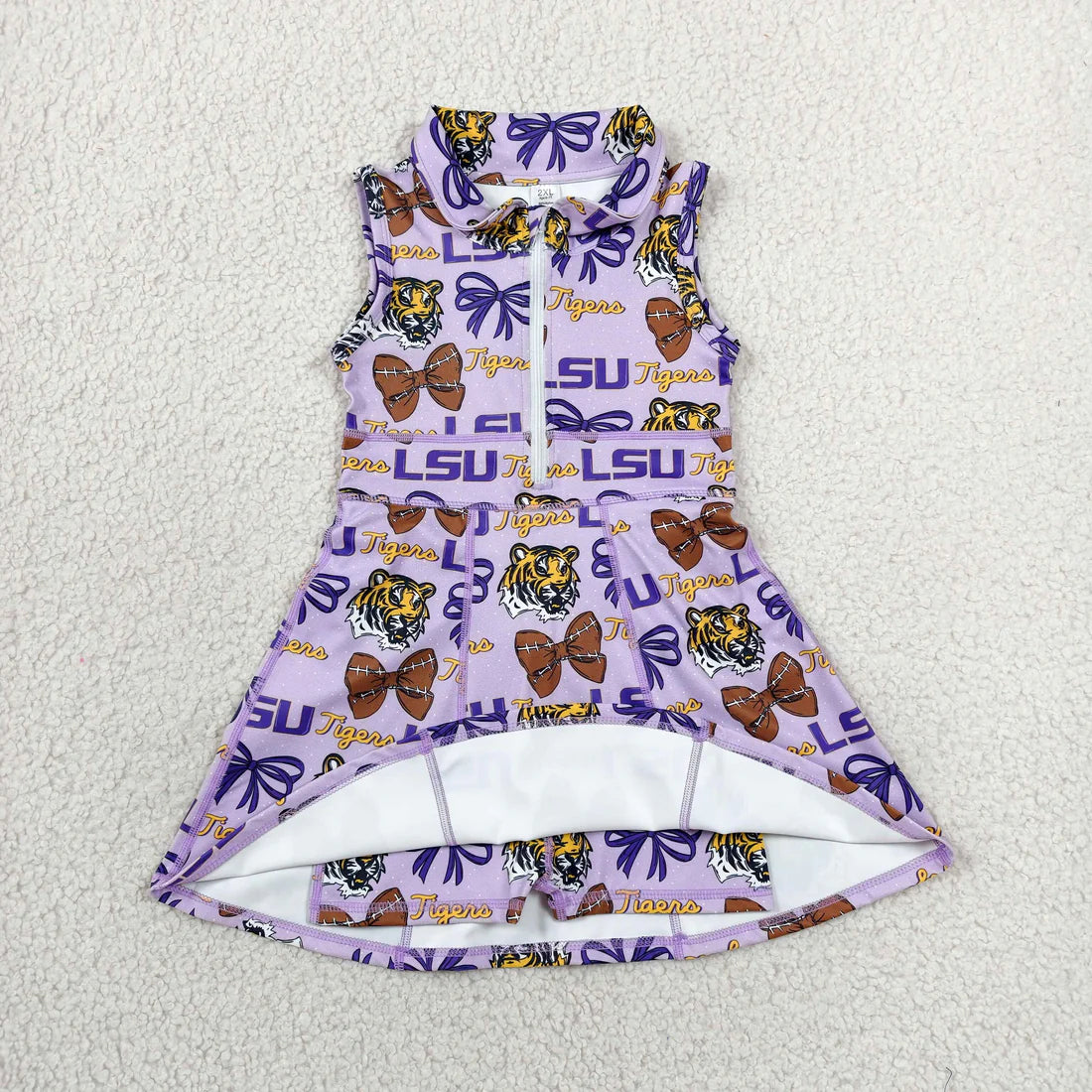Sibling Baby Girls Sleeveless Zip LSU Leaves Yoga Active Short Knee Length Dresses
