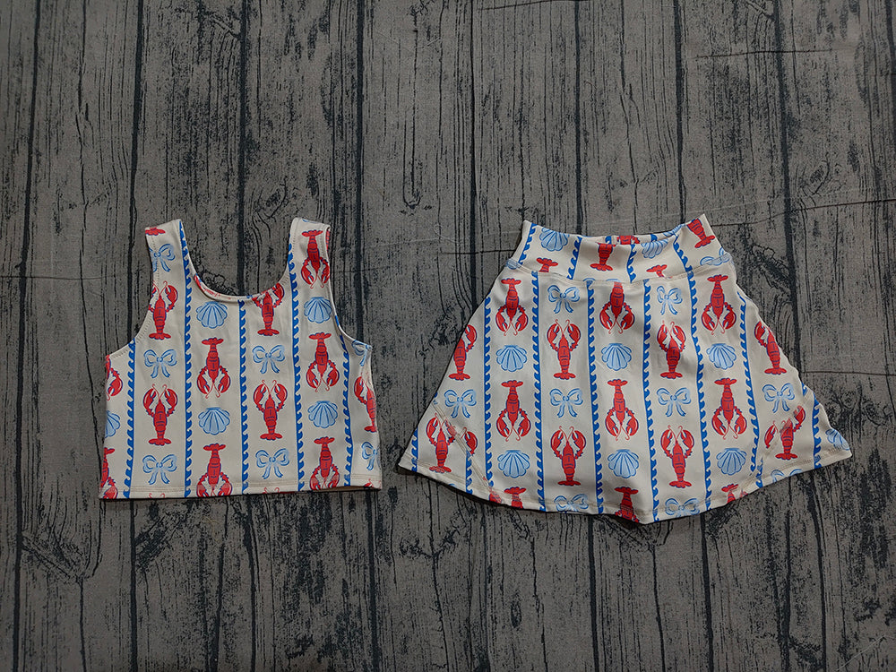 Preorder GSD3626 Crayfish Shell Tank Top Skirts Shorts Girls Summer Yoga Clothes Set