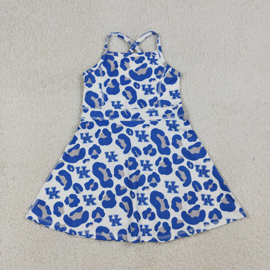 GSD3630 Teams Kentucky Leopard Print Girls Summer Strap Shorts Ruffle Knee Length Yoga Dress