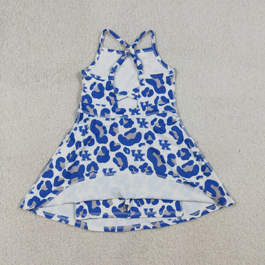 GSD3630 Teams Kentucky Leopard Print Girls Summer Strap Shorts Ruffle Knee Length Yoga Dress