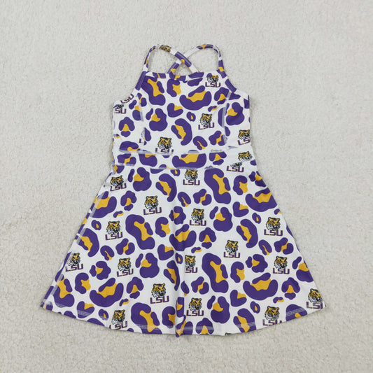 Sibling Baby Girls Strap Leopard Team Yoga Active Short Team Knee Length Dresses