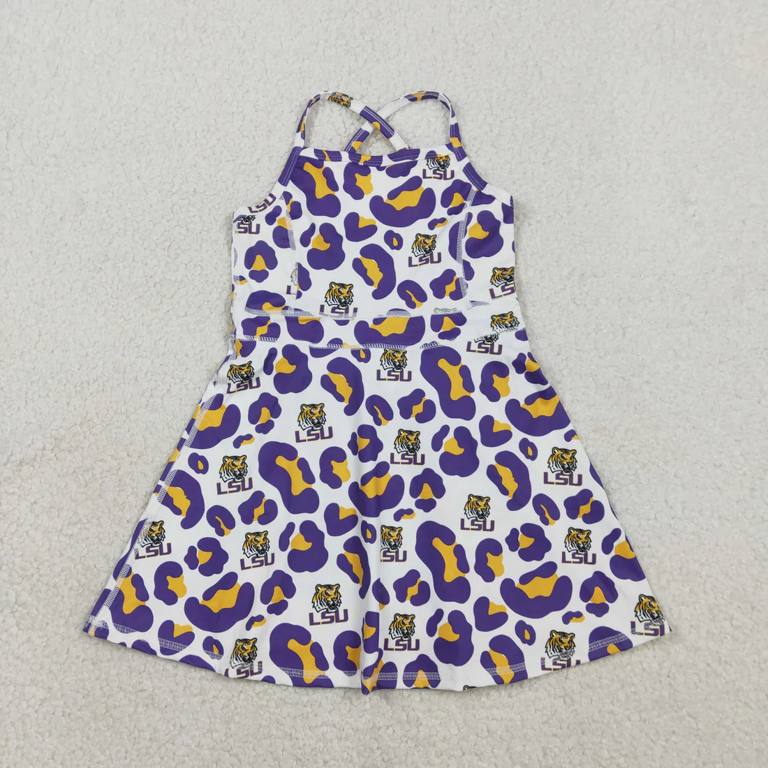 10 Colors Sibling Baby Girls Strap Leopard Team Yoga Active Short Team Knee Length Dresses