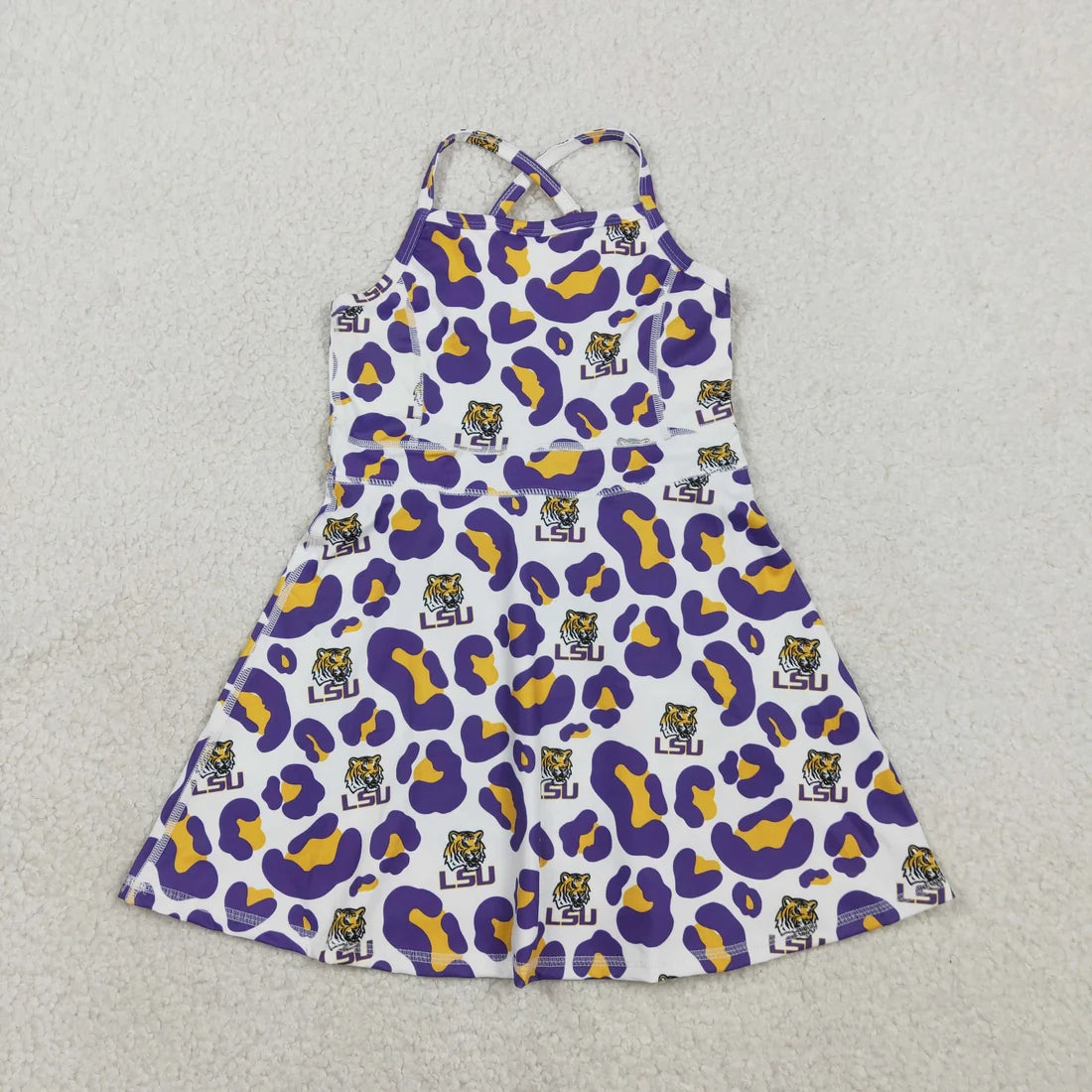 Sibling Mama and Me Kids Bows LSU Tigers Team Clothes Sets Polo Shirt Yoga Active Butterfly Shorts