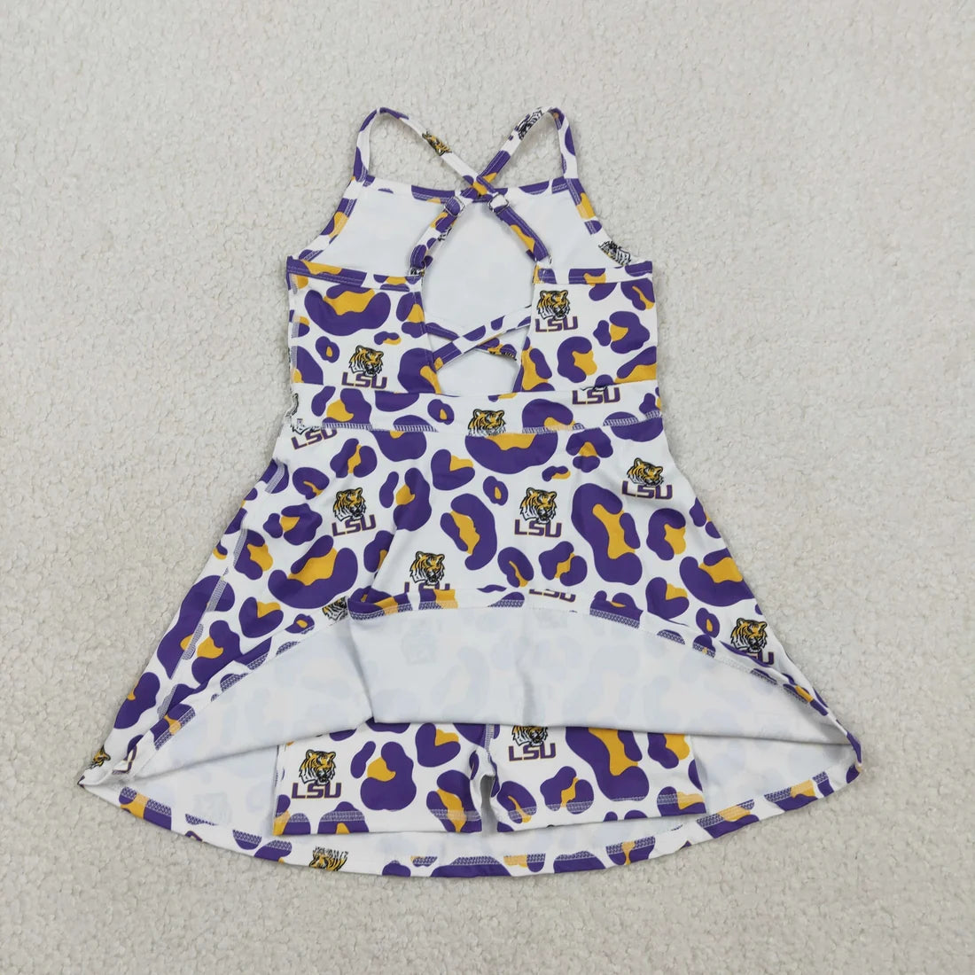Sibling Mama and Me Kids Bows LSU Tigers Team Clothes Sets Polo Shirt Yoga Active Butterfly Shorts
