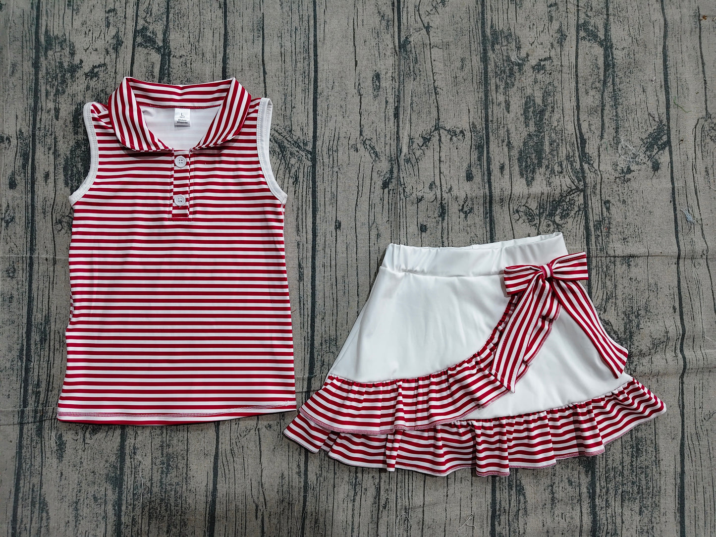 Baby Girls Active Outfit Red Striped Tank Top With Skort Sport Set Preorder