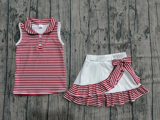 Baby Girls Active Outfit Red Striped Tank Top With Skort Sport Set Preorder