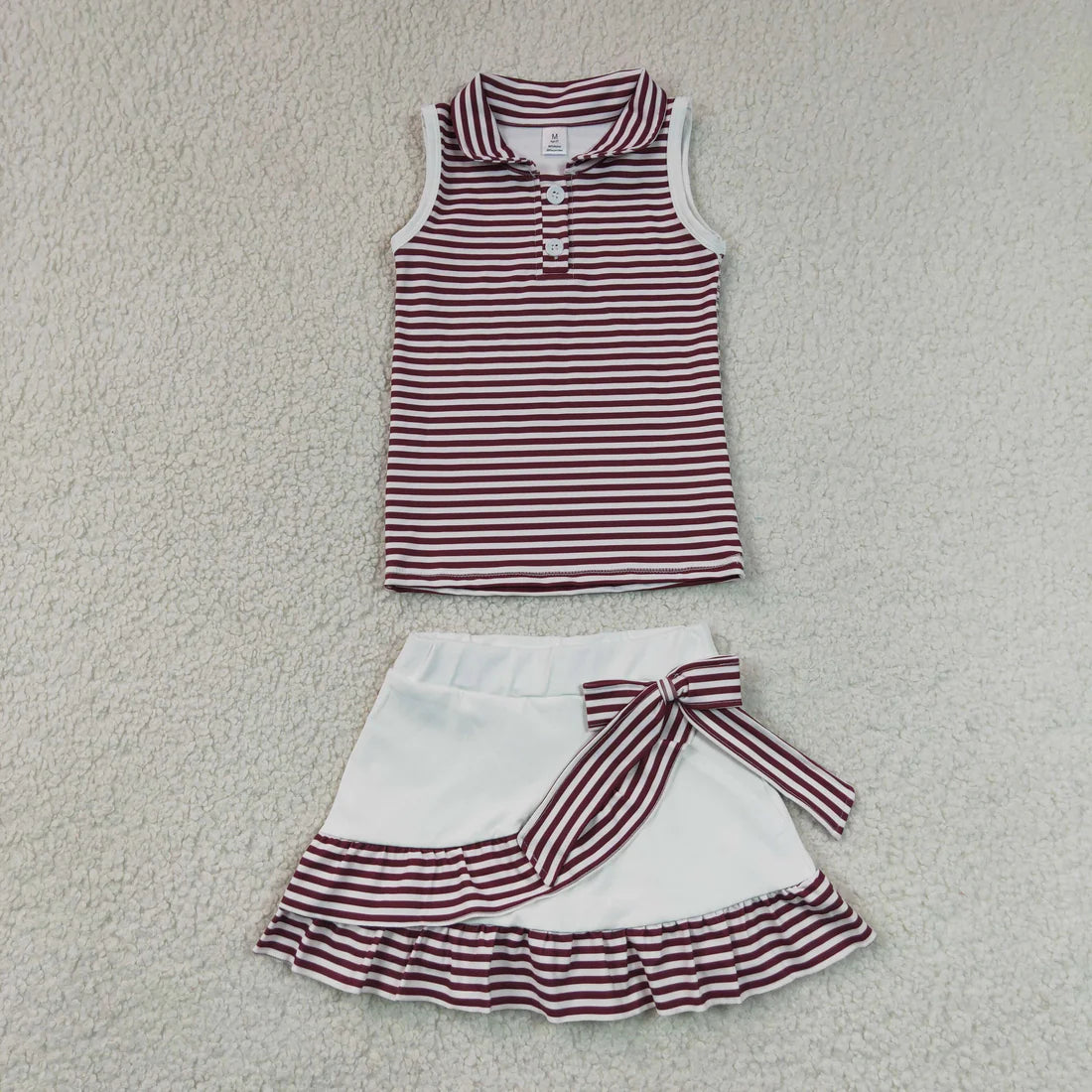 Baby Girls Active Outfit Maroon Striped Tank Top With Skort Sport Set