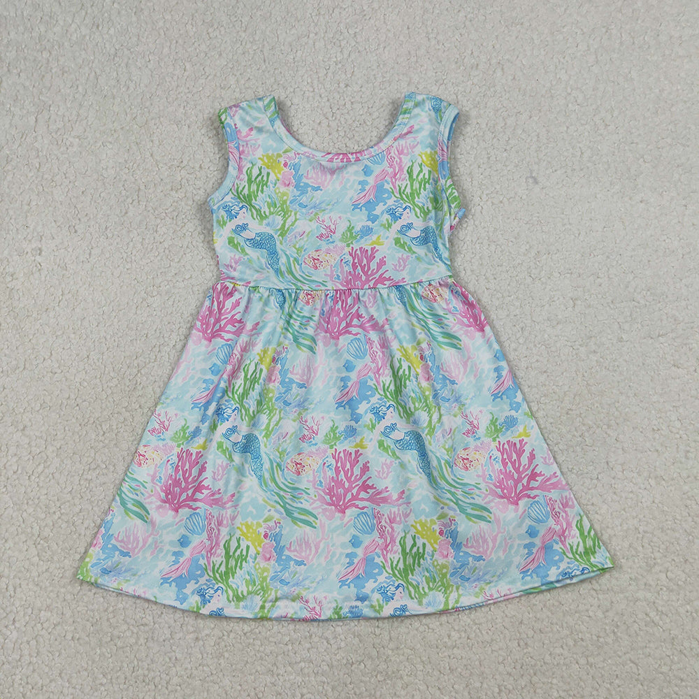 GSD3665 Colorful Seaweed Mermaid Girls Summer Sleeveless Dress