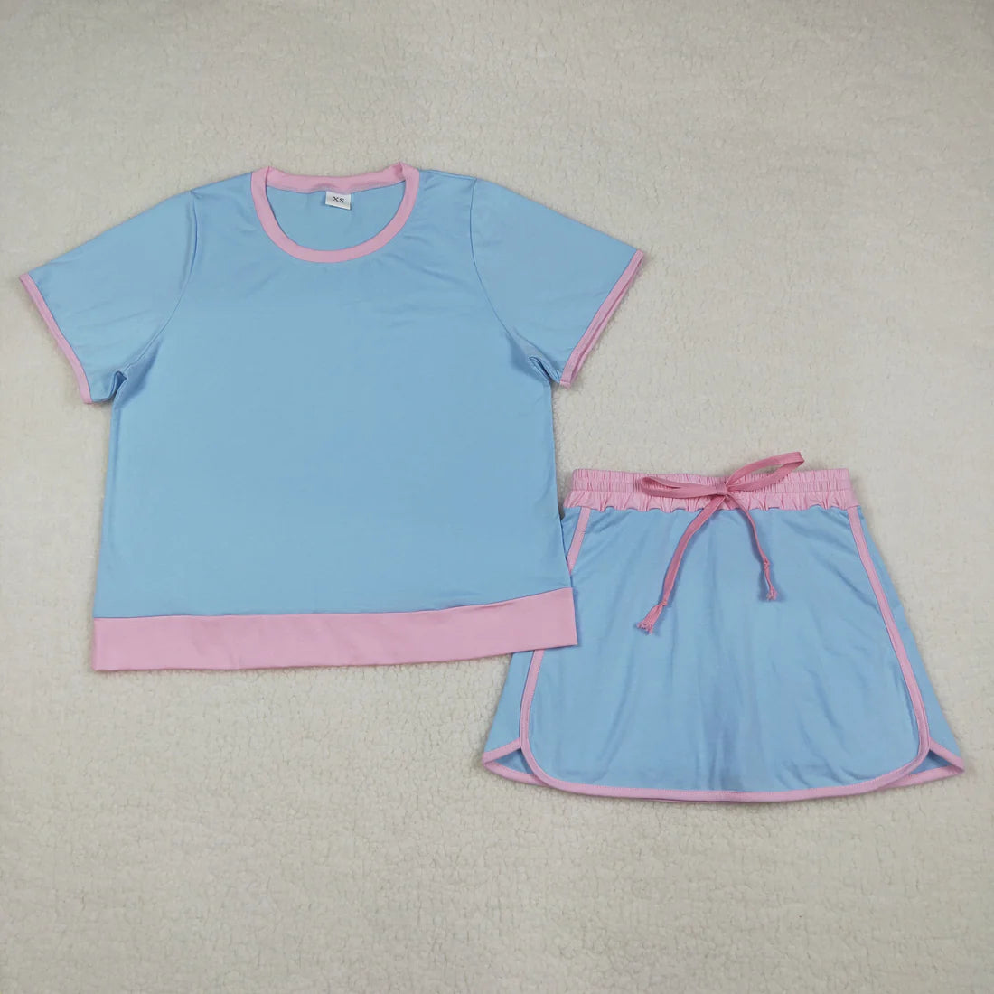 Adult Women Short Sleeve Shirts Top Skirt Short Cotton Clothes Sets