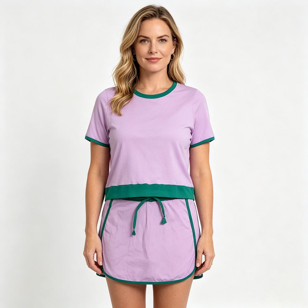 GSD3675 Pink Top Skirts Shorts Woman Summer Cotton Clothes Set
