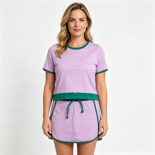 GSD3675 Pink Top Skirts Shorts Woman Summer Cotton Clothes Set