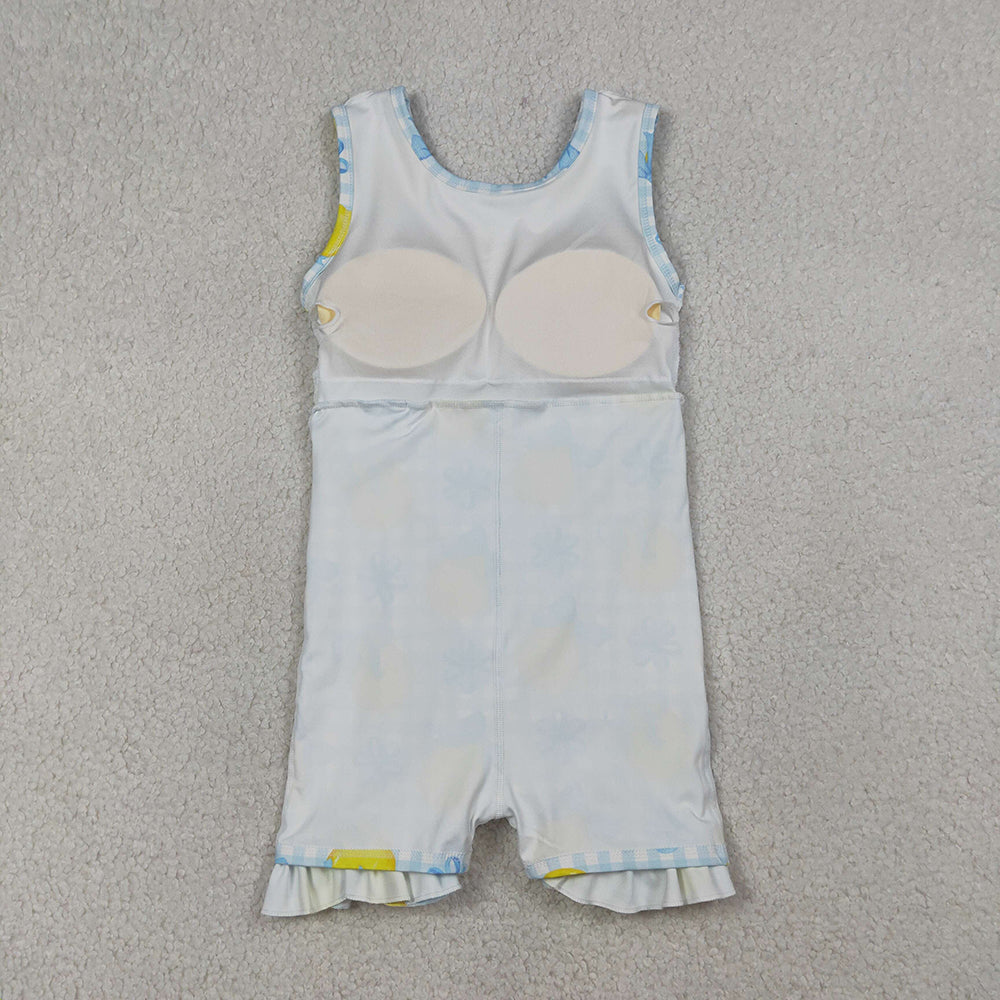 GSD3684 Lemon Bows Plaid Print Girls Sleeveless Shorts Knee Length Yoga Dress